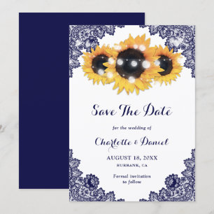 Save The Date Mariage Fleur de Tournesol en Dentelle de Lace Ble