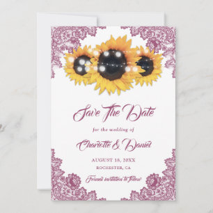 Save The Date Mariage Fleur de Tournesol Rose Broderie Florale R