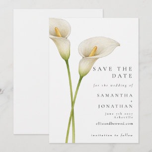 Save The Date Mariage Fleur Moderne de Lys Calla Blanc 