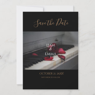 Save The Date Mariage Fleur Rose Rouge Piano Personnalisé