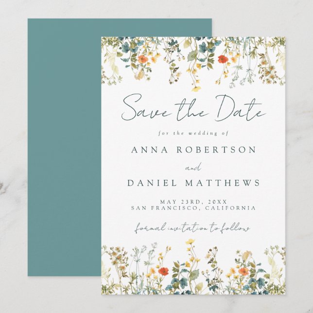 Save The Date Mariage Fleur sauvage Boho (Devant / Derrière)