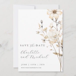 Save The Date Mariage Fleur sauvage Boho   Ivoire