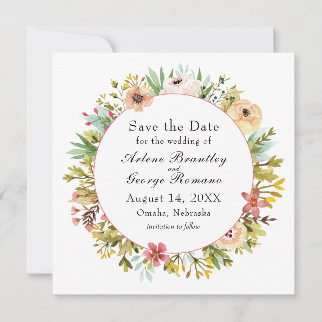 Save The Date Mariage Fleur sauvage d'aquarelle (Devant)