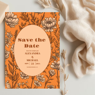 Save The Date Mariage Fleur sauvage orange brûlé