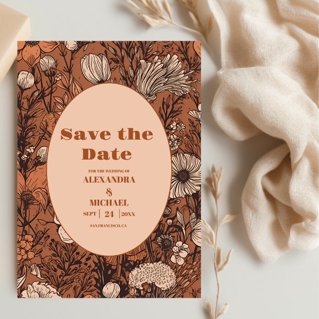 Save The Date Mariage Fleur sauvage orange brûlé (Créateur téléchargé)