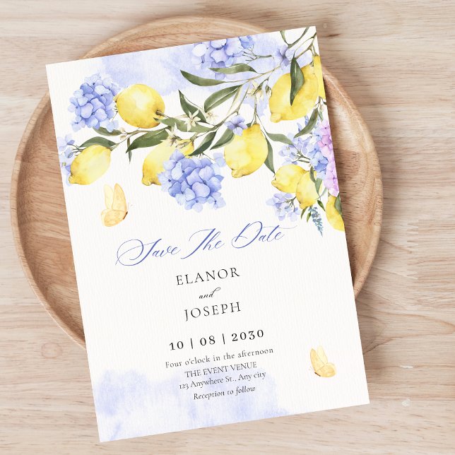 Save The Date Mariage fleuri violet citrons (Créateur téléchargé)