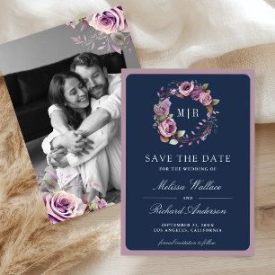 Save The Date Mariage Fleurie Poussiéreuse Violette Rustique Pho