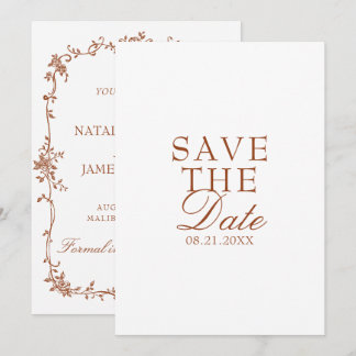 Save The Date Mariage Fleuris Orange Brûlé Terre Cuite Argent An