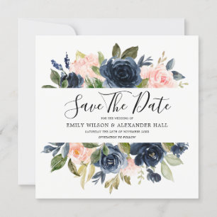 Save The Date Mariage Fleurs Aquarelle Rose & Nuit