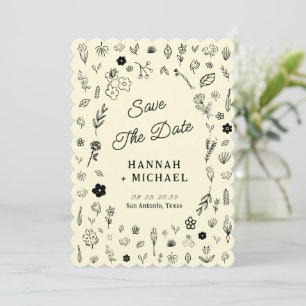 Save The Date Mariage Fleurs Croquis Dessiné à la Main