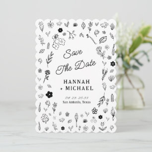 Save The Date Mariage Fleurs Croquis Dessiné à la Main