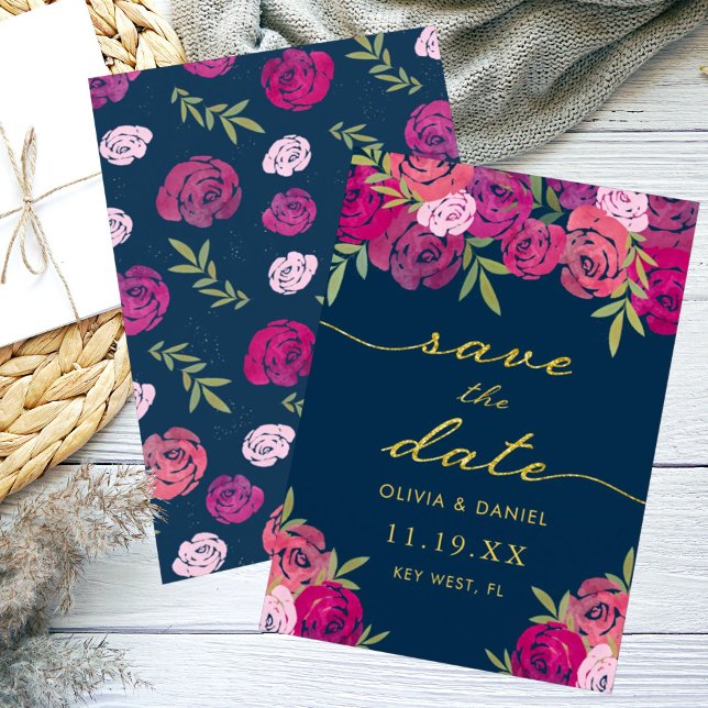 Save The Date Mariage Fleurs de Roses Roses Fleurs Violettes et  (Créateur téléchargé)