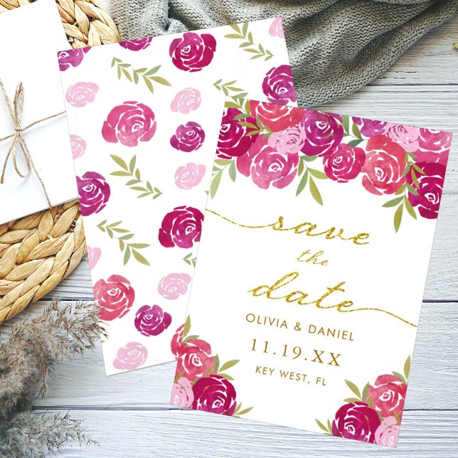 Save The Date Mariage Fleurs de Roses Roses Violettes et Roses J (Créateur téléchargé)