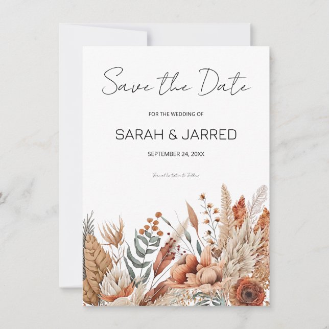 Save The Date Mariage Fleurs de Terre Cuite Aquarelle (Devant)