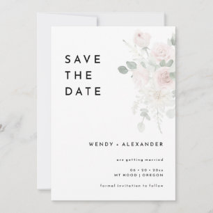 Save The Date Mariage Fleurs Modernes Roses et Feuillage