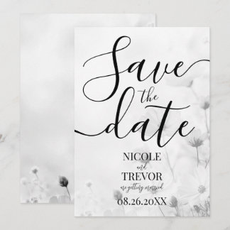 Save The Date Mariage Fleurs Noir & Blanc Personnalisé