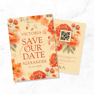 Save The Date Mariage Fleurs Orange Brûlé Automne
