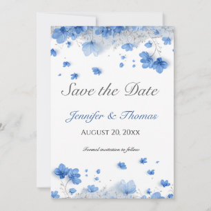 Save The Date Mariage Fleurs Sauvages Bleu Clair Cottagecore Mod