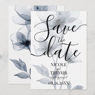Save The Date Mariage Fleurs Translucides Bleu Personnalisé