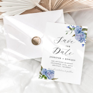 Save The Date Mariage floral à aquarelle bleue