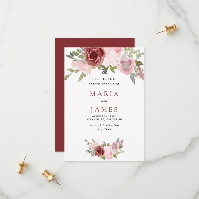 Save The Date Mariage Floral à l'Aquarelle Jardin d'Été (Devant/Arrière en situation)