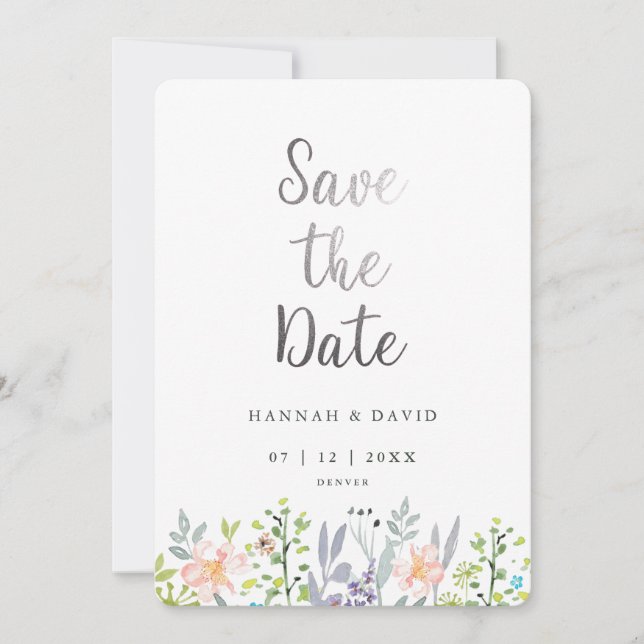Save The Date Mariage floral à l'aquarelle rose vif Enregistrer  (Devant)