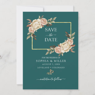 Save The Date Mariage floral à l'aquarelle sarcelle et terre cui
