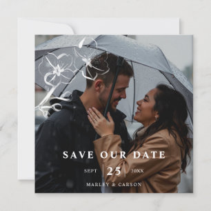 Save The Date Mariage floral à main QR Code Carré photo