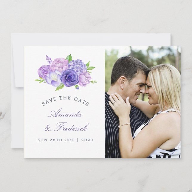 Save The Date Mariage floral à thème ultra violet Enregistrer la (Devant)