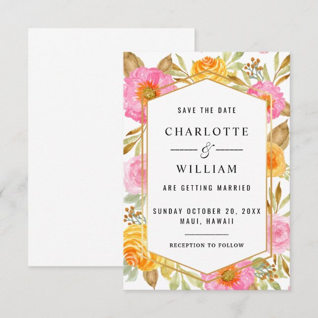 Save The Date Mariage Floral Aquarelle (Devant / Derrière)