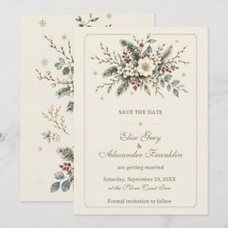 Save The Date Mariage Floral Aquarelle Botanique d'Hiver