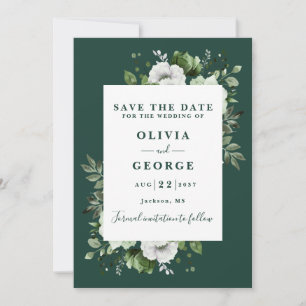 Save The Date Mariage floral aquarelle vert émeraude moderne