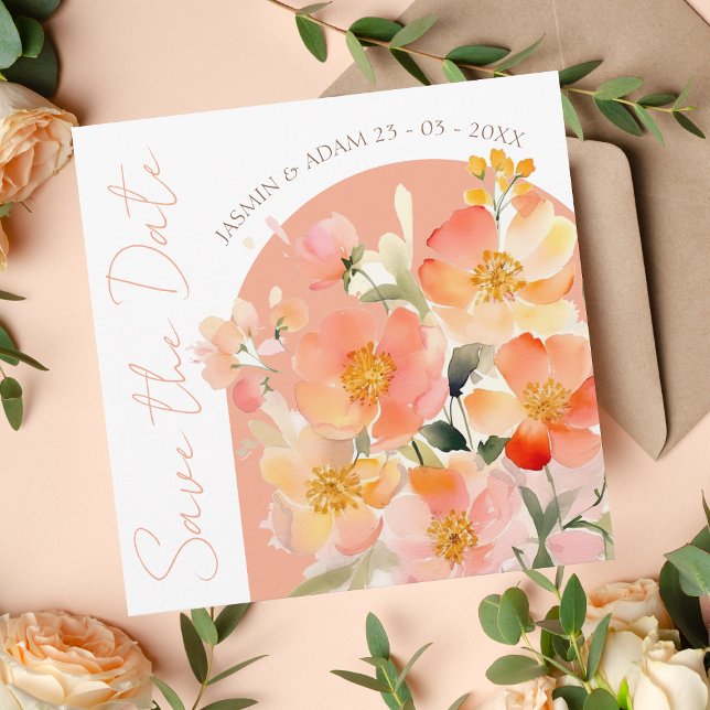 Save The Date Mariage Floral Arch Orange Peach moderne (Créateur téléchargé)