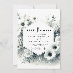 Save The Date Mariage floral blanc personnalisé