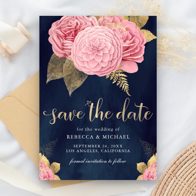 Save The Date Mariage floral bleu bleu bleu bleu Dusty rose (Créateur téléchargé)
