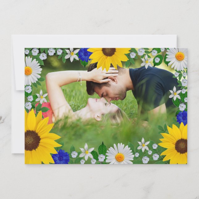 Save The Date Mariage Floral bleu ciel d'été (Devant)