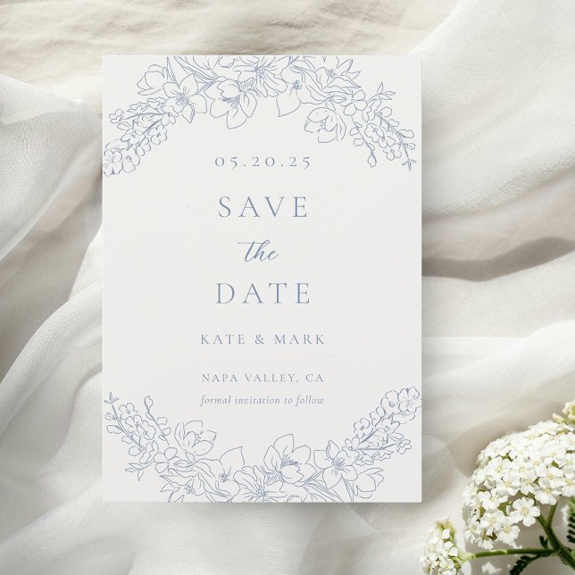 Save The Date Mariage floral bleu délicat (Créateur téléchargé)