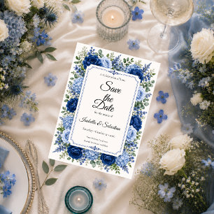 Save The Date Mariage Floral Bleu Élégant