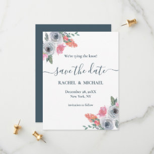 Save The Date Mariage floral bleu et rose pâle