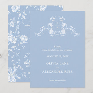Save The Date Mariage Floral Bleu Français Botanique Oiseaux