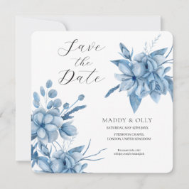 Save The Date Mariage floral bleu gris givré