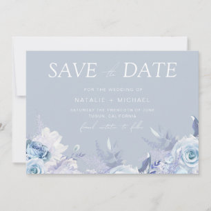 Save The Date Mariage Floral Bleu Poussiéreux Divin