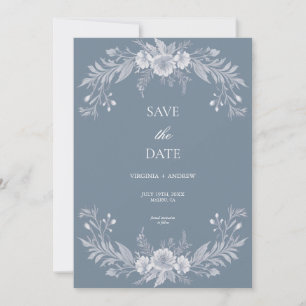 Save The Date Mariage Floral Bleu Victorien Dusty Enregistrer La