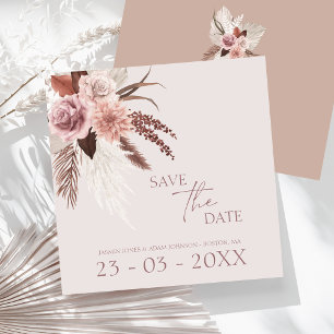 Save The Date Mariage Floral Bohème Terracotta et Herbe de Pampa