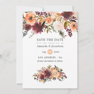 Save The Date Mariage floral Bordo Peach