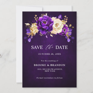 Save The Date Mariage floral botanique violet or royal 