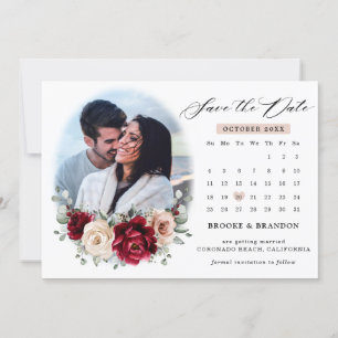 Save The Date Mariage Floral Bourgogne Champagne Ivoire Mauve Ro