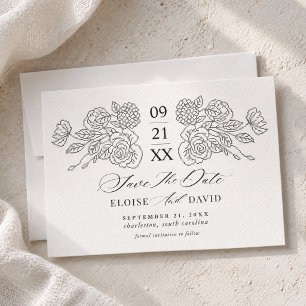 Save The Date Mariage Floral Brodé de Style Ancien
