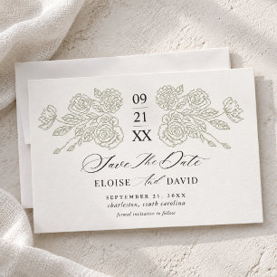 Save The Date Mariage Floral Brodé de Style Ancien