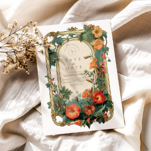 Save The Date Mariage Floral Cadre Jardin Doré